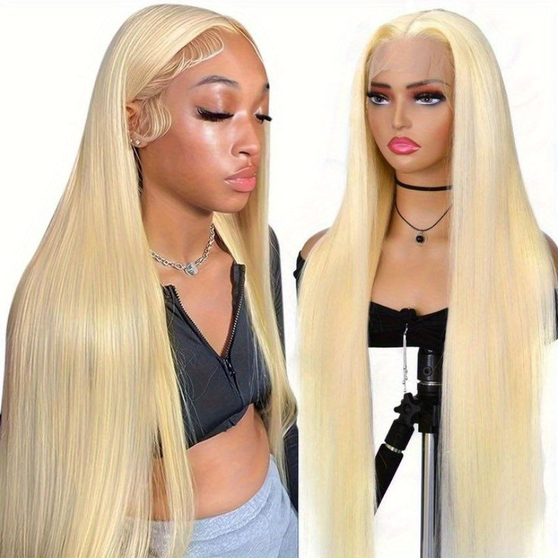 Elegant 13x4 HD Lace Front Straight Human Hair, 200% Density, Glue-Free, Long Blonde Hair Extensions for Women, Perfect for Stylish Everyday Looks, Everyday Hair Extensions | Stylish Blonde Wig | Natural Texture Wig, Hair Wig